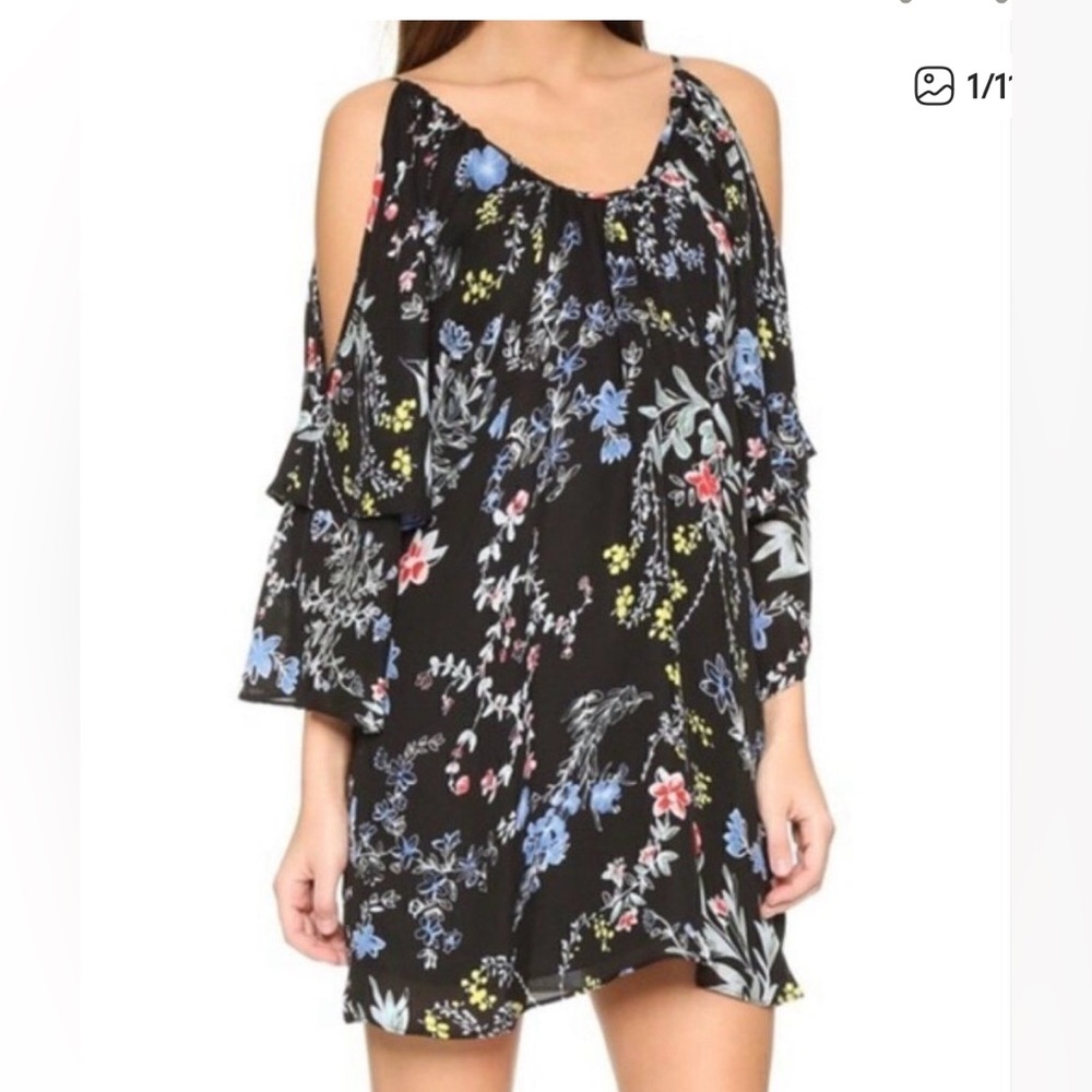 Parker Black Floral Silk Dress, XS